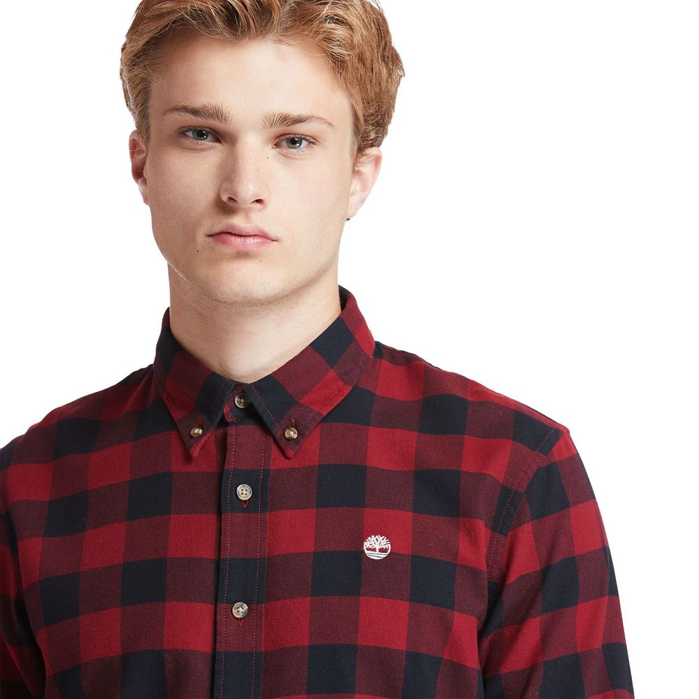 Timberland Mens Shirts Mascoma River Slim-Fit Long-Sleeve Check - Red/Black - India NK9163802